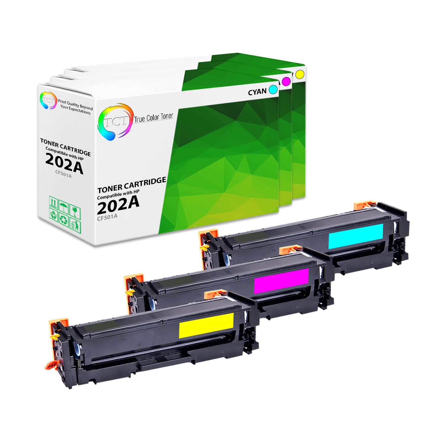 TCT Compatible Toner Cartridge Replacement for the HP 202A Series - 3 Pack (C, M, Y)