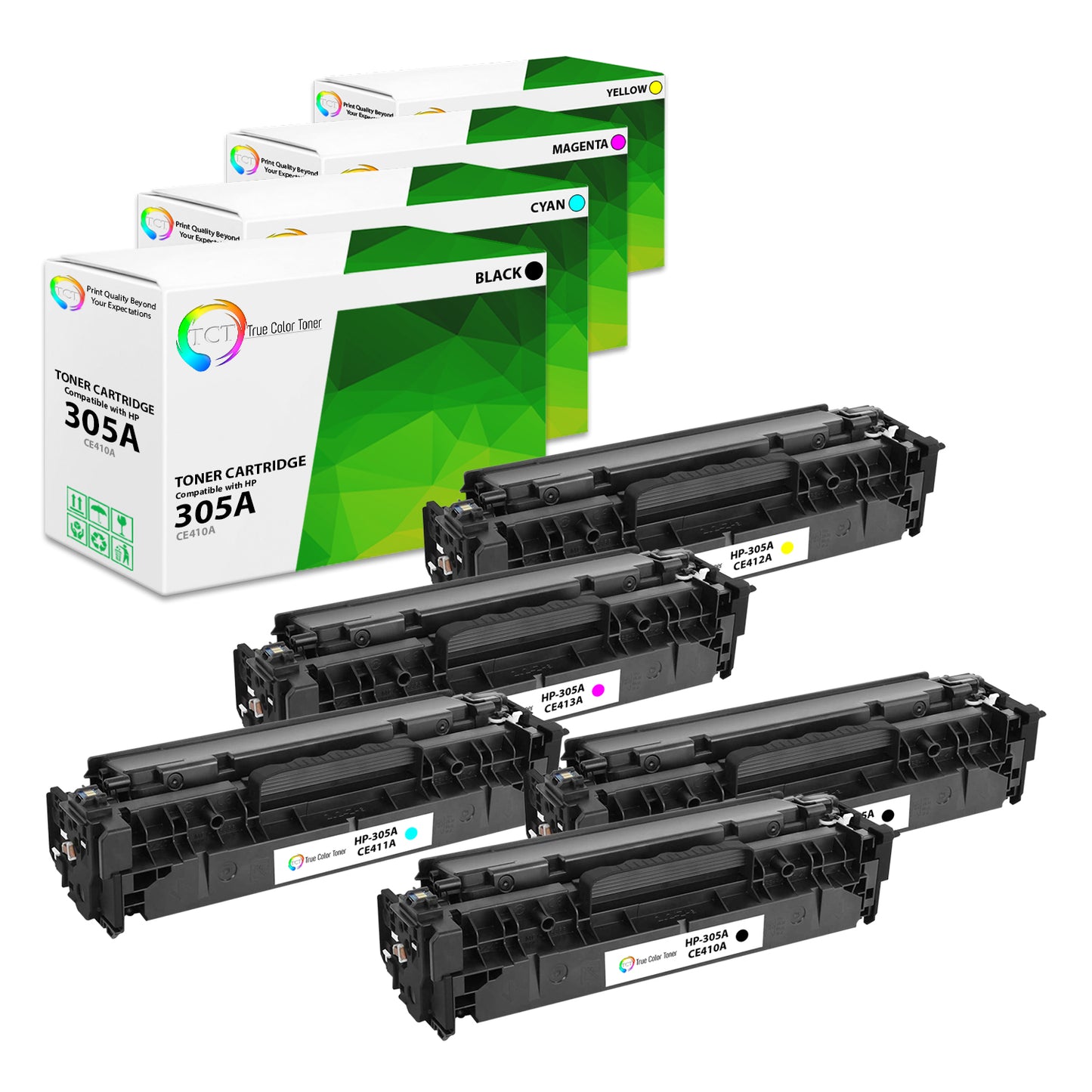 TCT Compatible Toner Cartridge Replacement for the HP 305A Series - 5 Pack (BK, C, M, Y)