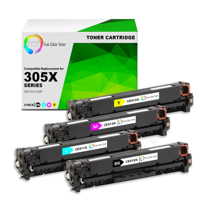 TCT 305X 305A Toner Cartridge 4 Pack - Premium Compatible Replacement for HP 305X 305A CE410X CE411A CE412A CE413A - True Color Toner