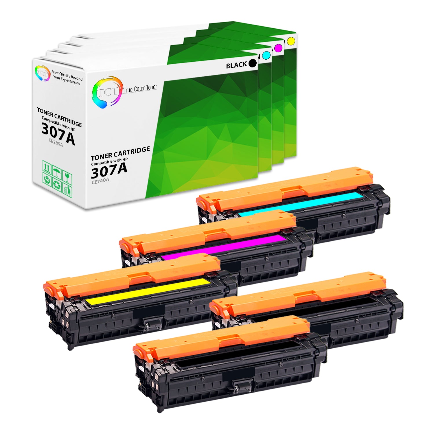 TCT Compatible Toner Cartridge Replacement for the HP 307A Series - 5 Pack (BK, C, M, Y)
