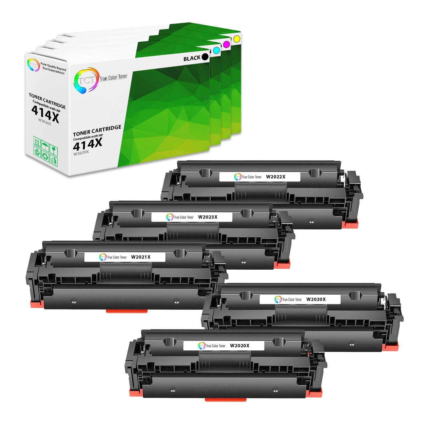 TCT Compatible High Yield Toner Cartridge Replacement for the HP 414X Series - 5 Pack (BK, C, M, Y)