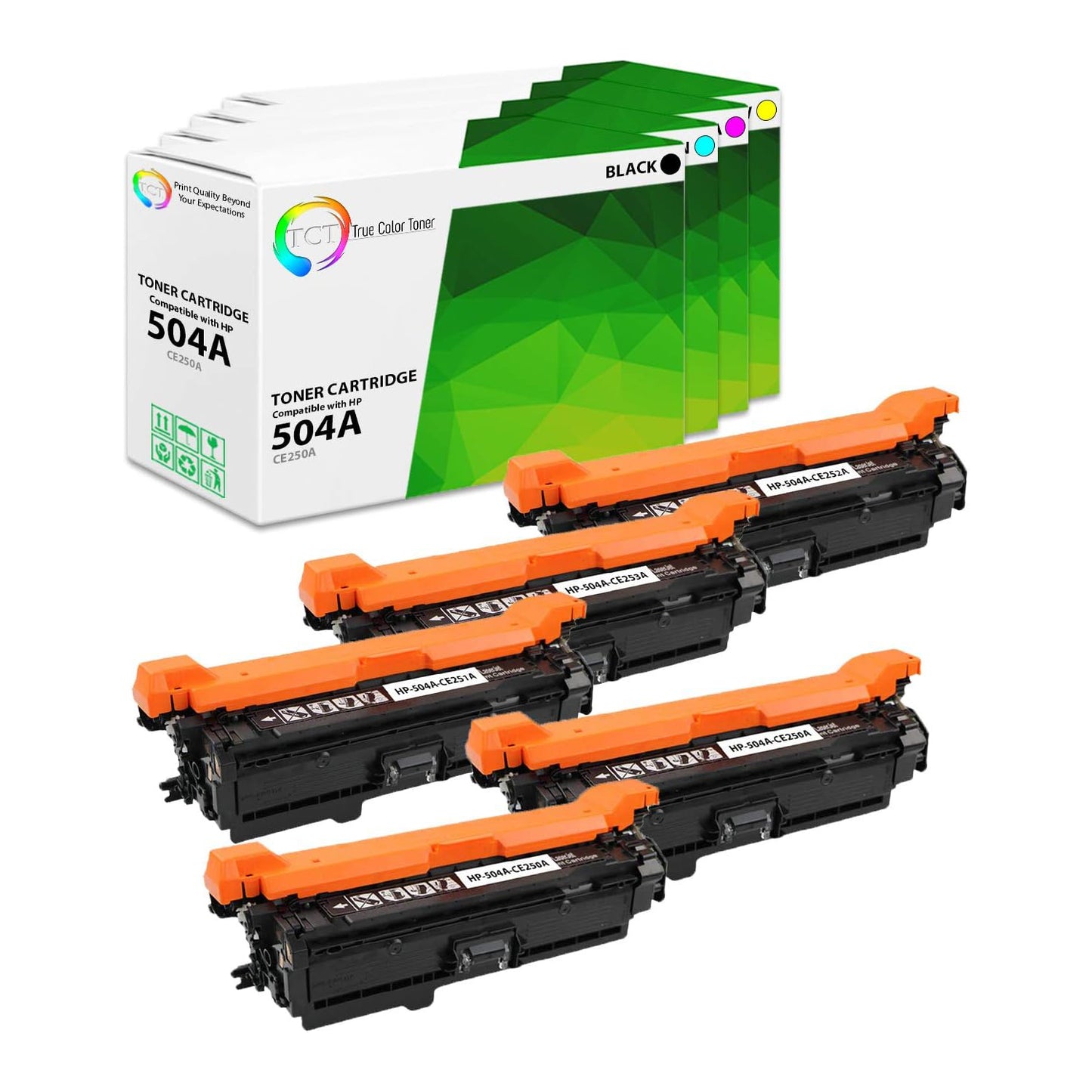 TCT Compatible Toner Cartridge Replacement for the HP 504A Series - 5 Pack (BK, C, M, Y)