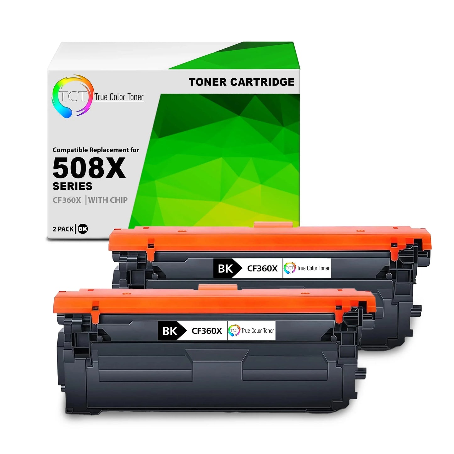 TCT 508X Black Toner Cartridge 2 Pack - Premium Compatible Replacement for HP 508X CF360X Black High Yield - True Color Toner