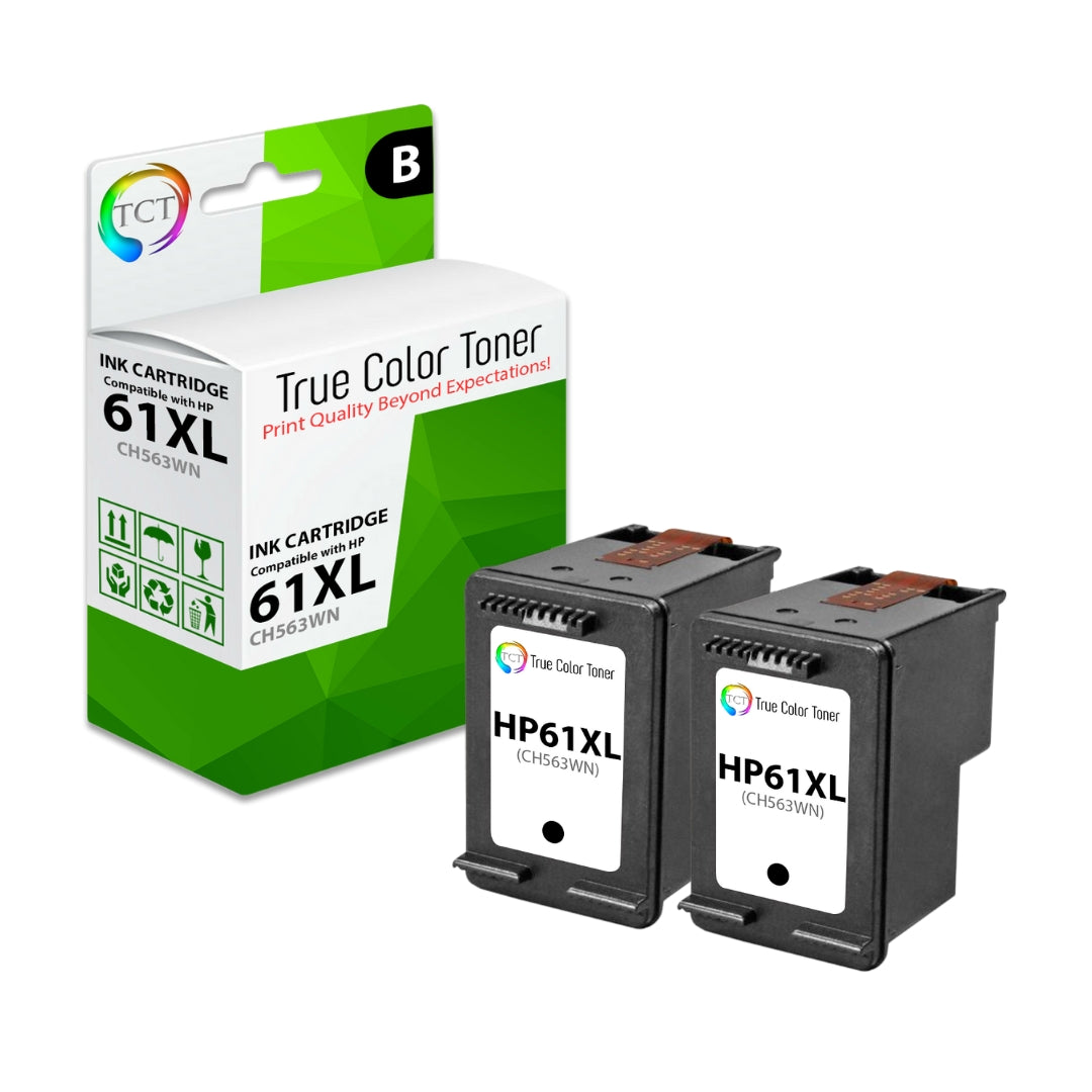 TCT Compatible High Yield Ink Cartridge Replacement for the HP 61XL Series - 2 Pack Black