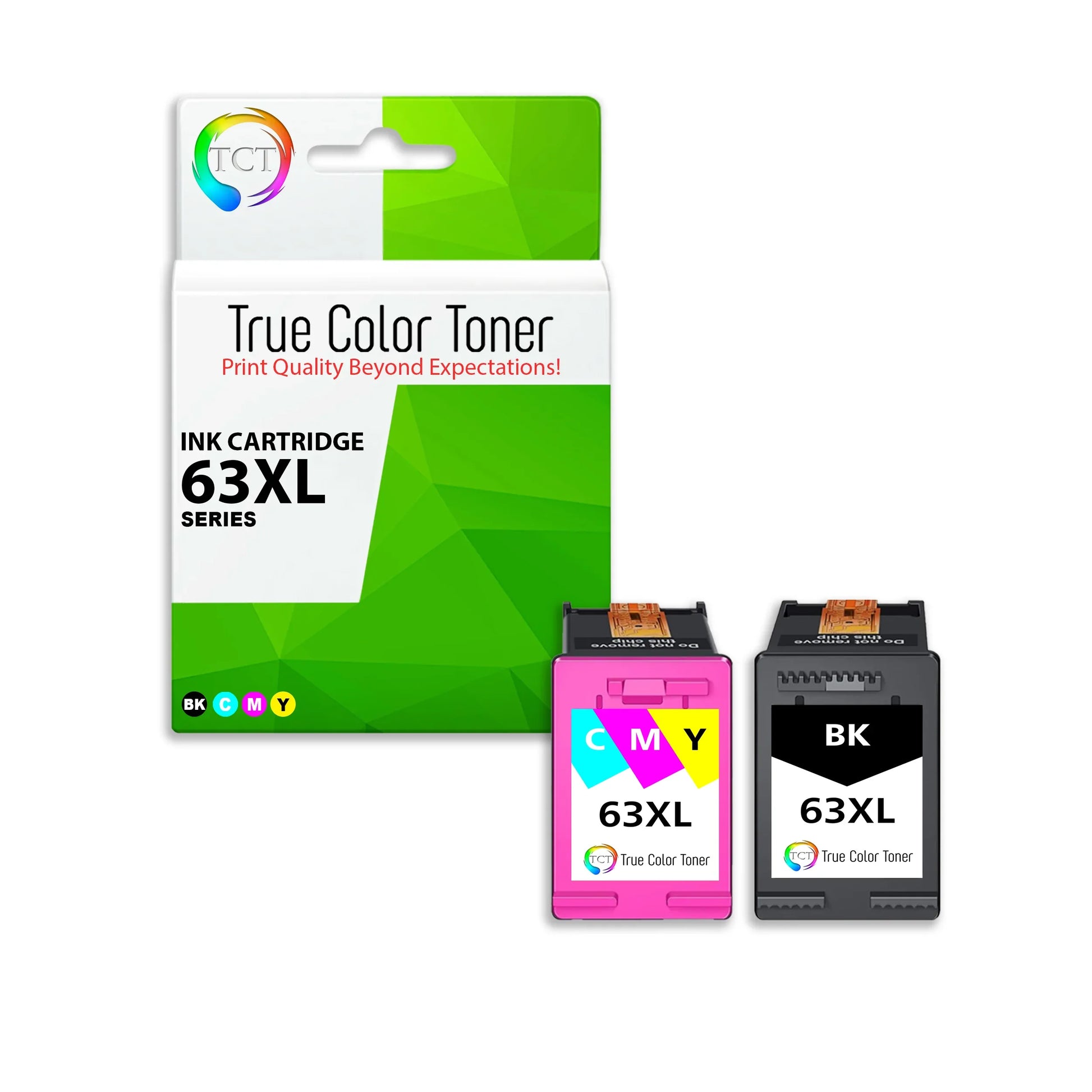 TCT 63XL Ink Cartridge 2 Pack - Premium Compatible Replacement for HP 63XL F6U64AN F6U63AN High Yield - True Color Toner