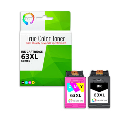 TCT 63XL Ink Cartridge 2 Pack - Premium Compatible Replacement for HP 63XL F6U64AN F6U63AN High Yield - True Color Toner