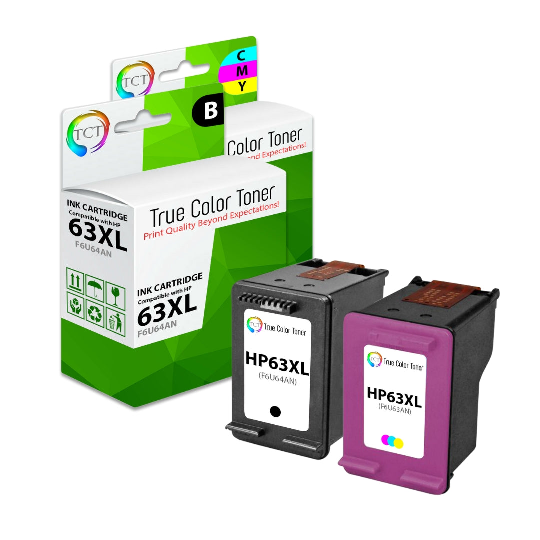 TCT Compatible Ink Cartridge Replacement for the HP 63XL Series - 2 Pack (BK, CL)