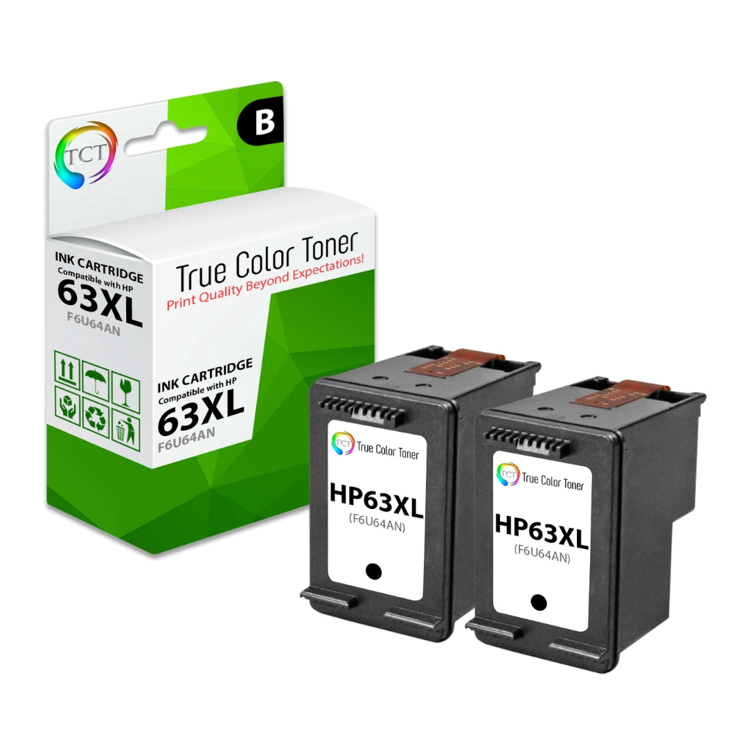 TCT Compatible Ink Cartridge Replacement for the HP 63XL Series - 2 Pack Black