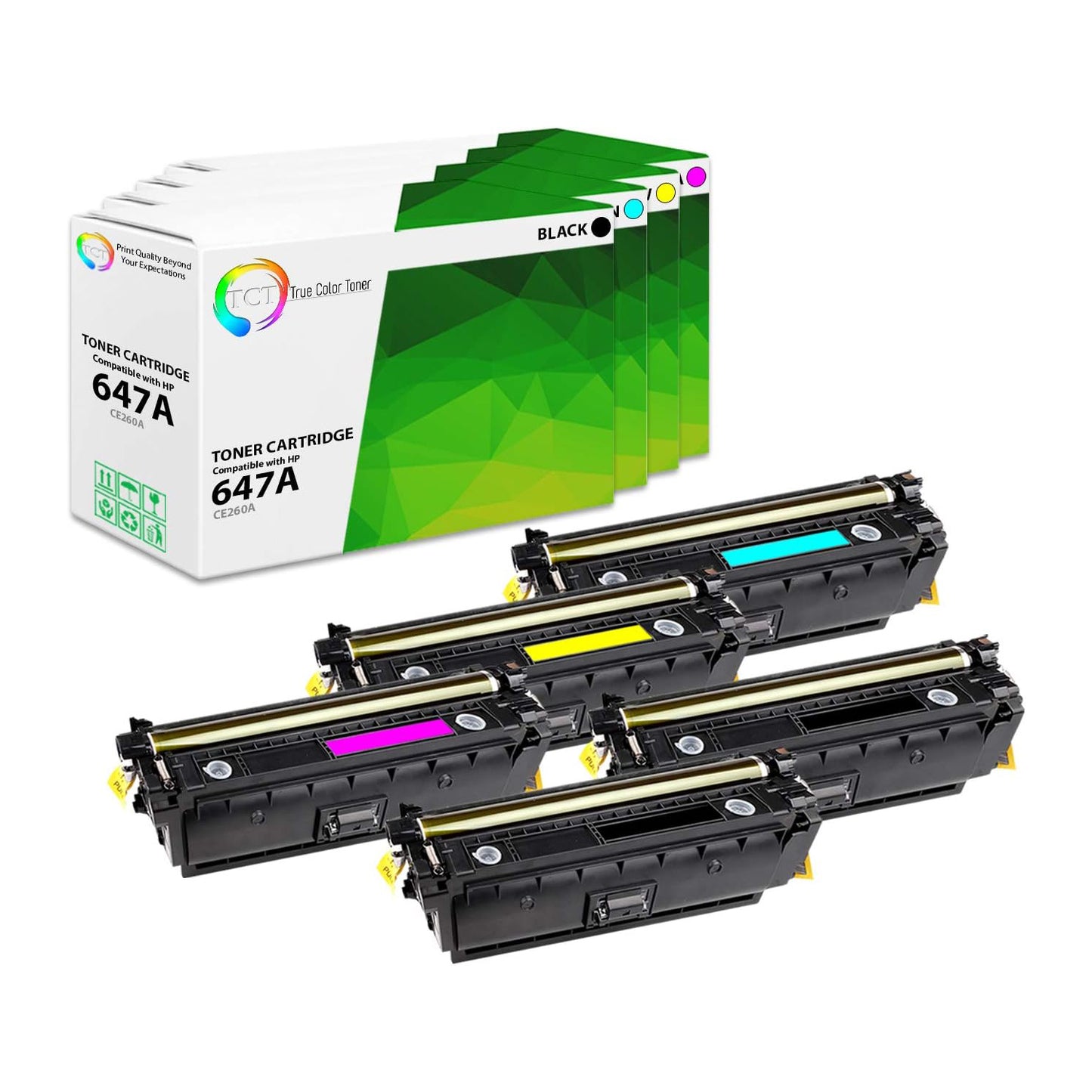 TCT Compatible Toner Cartridge Replacement for the HP 647A Series - 5 Pack (BK, C, M, Y)