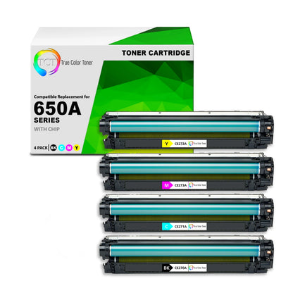 TCT 650A Toner Cartridge 4 Pack - Premium Compatible Replacement for HP 650A CE270A CE271A CE272A CE273A - True Color Toner