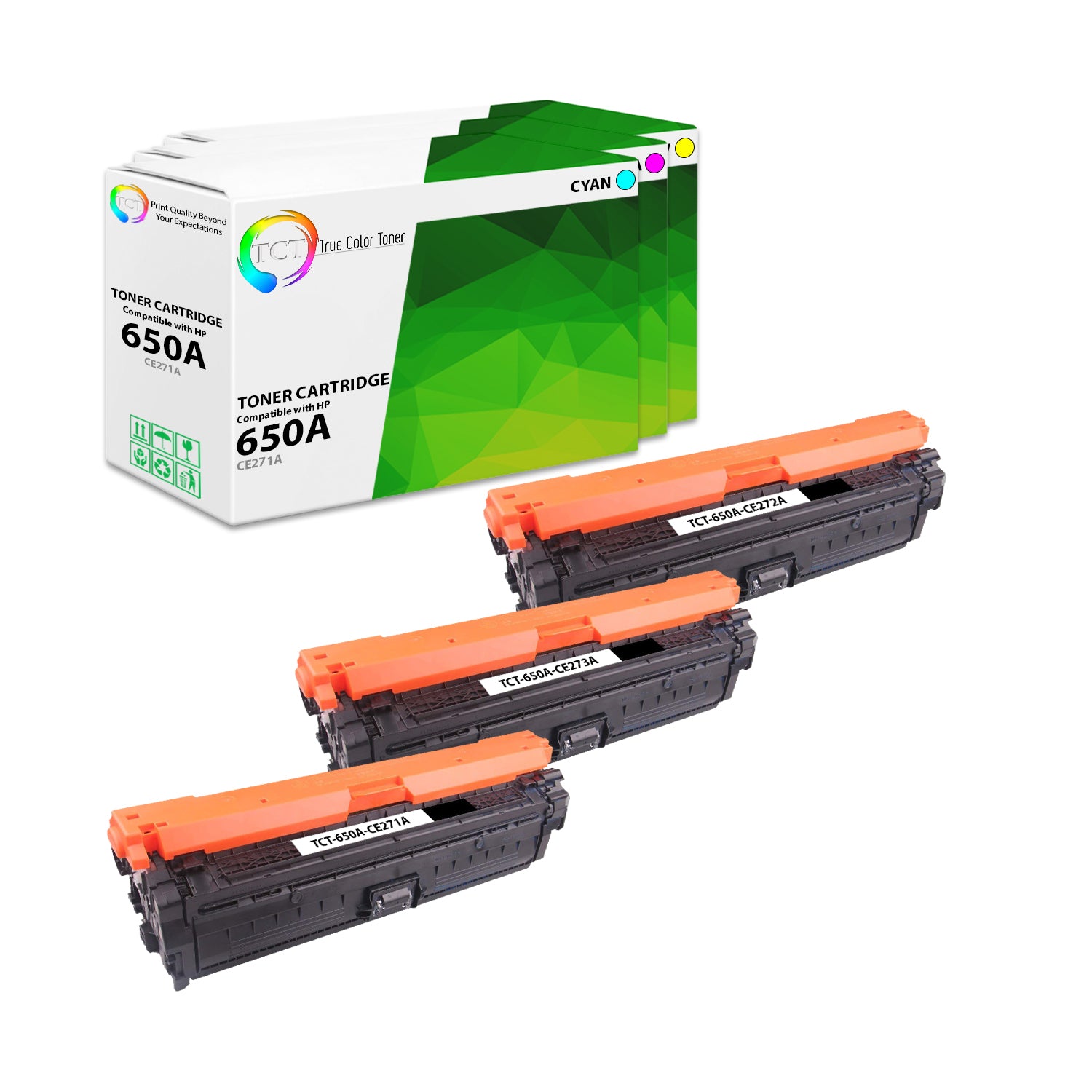 TCT Compatible Toner Cartridge Replacement for the HP 650A Series - 3 Pack (C, M, Y)