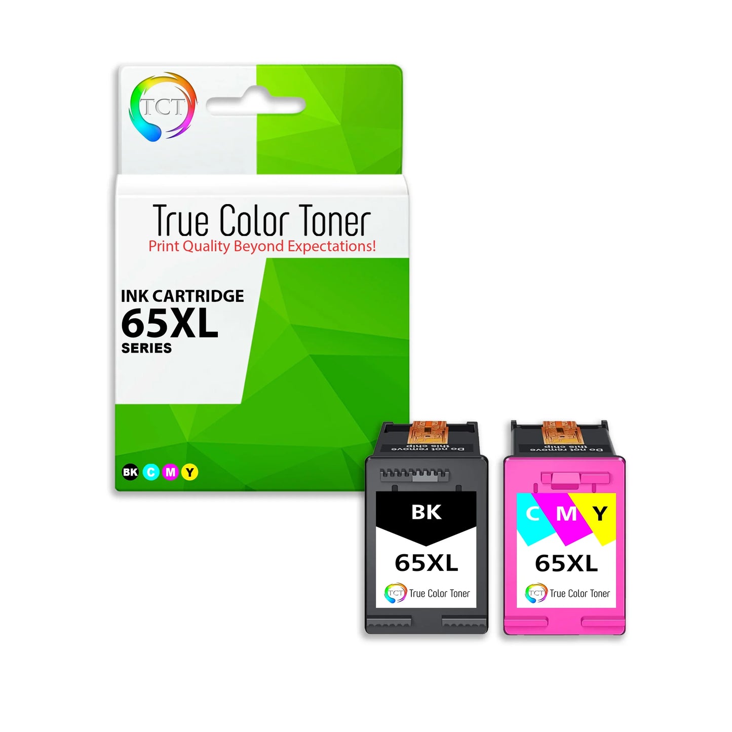 TCT 65XL Ink Cartridge 2 Pack - Premium Compatible Replacement for HP 65XL N9K04AN N9K03AN High Yield - True Color Toner
