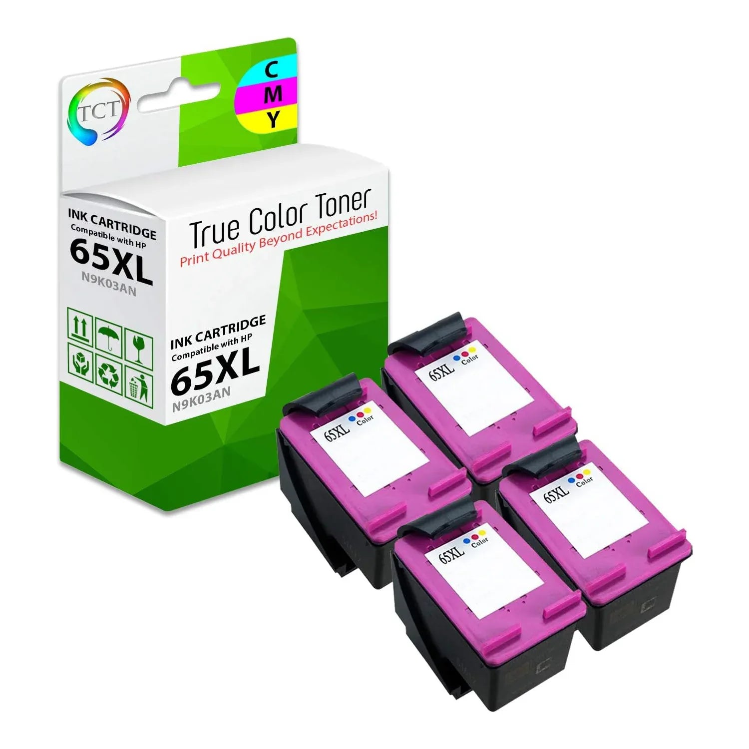 TCT Compatible Ink Cartridge Replacement for the HP 65XL Series - 4 Pack Color - True Color Toner
