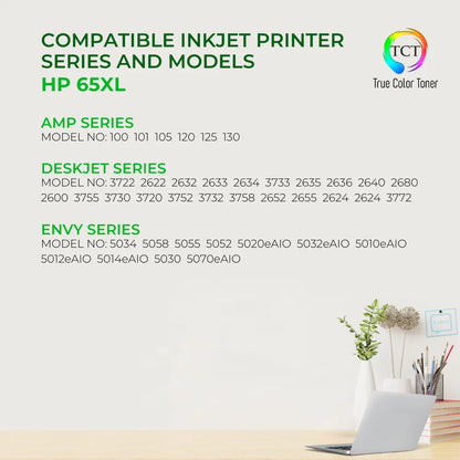TCT 65XL Ink Cartridge 2 Pack - Premium Compatible Replacement for HP 65XL N9K04AN N9K03AN High Yield - True Color Toner