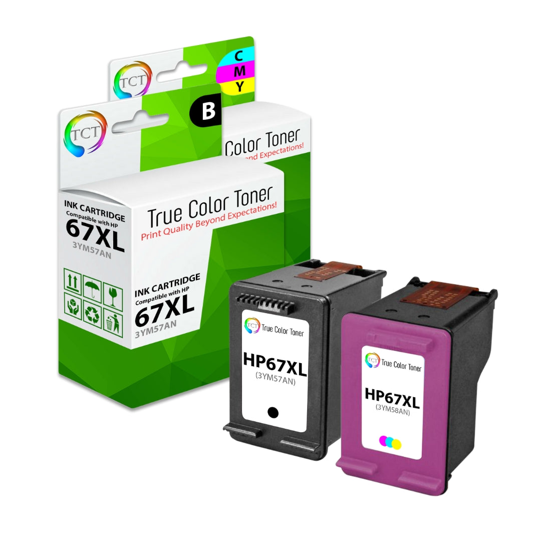 TCT Compatible High Yield Ink Cartridge Replacement for the HP 67XL Series - 2 Pack (1 BK, 1 CL)