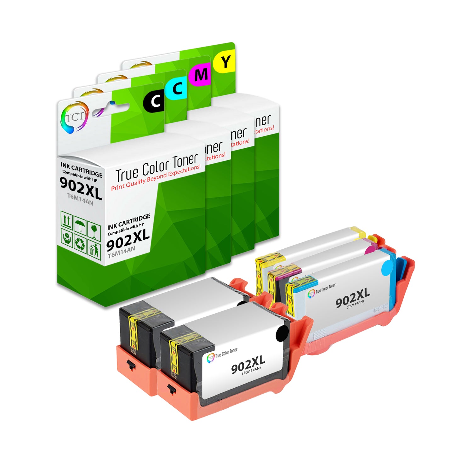 TCT Compatible Ink Cartridge Replacement for the HP 902XL Series - 5 Pack (B, C, M, Y)