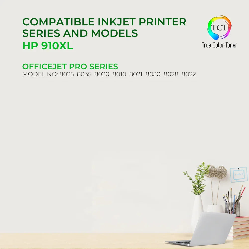 TCT 910XL Ink Cartridge 4 Pack - Premium Compatible Replacement for HP 910XL High Yield - True Color Toner
