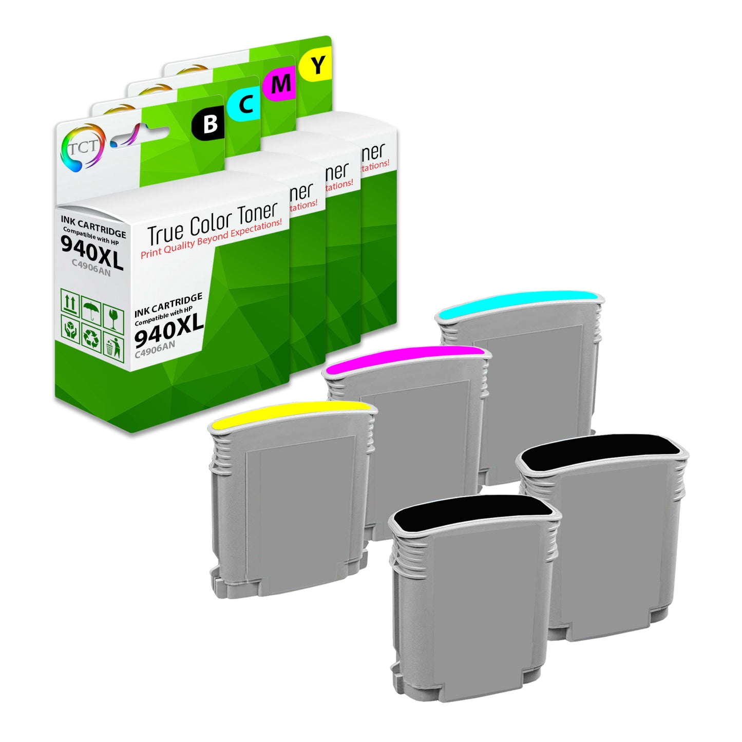 TCT Compatible Ink Cartridge Replacement for the HP 940XL Series - 5 Pack (B, C, M, Y)
