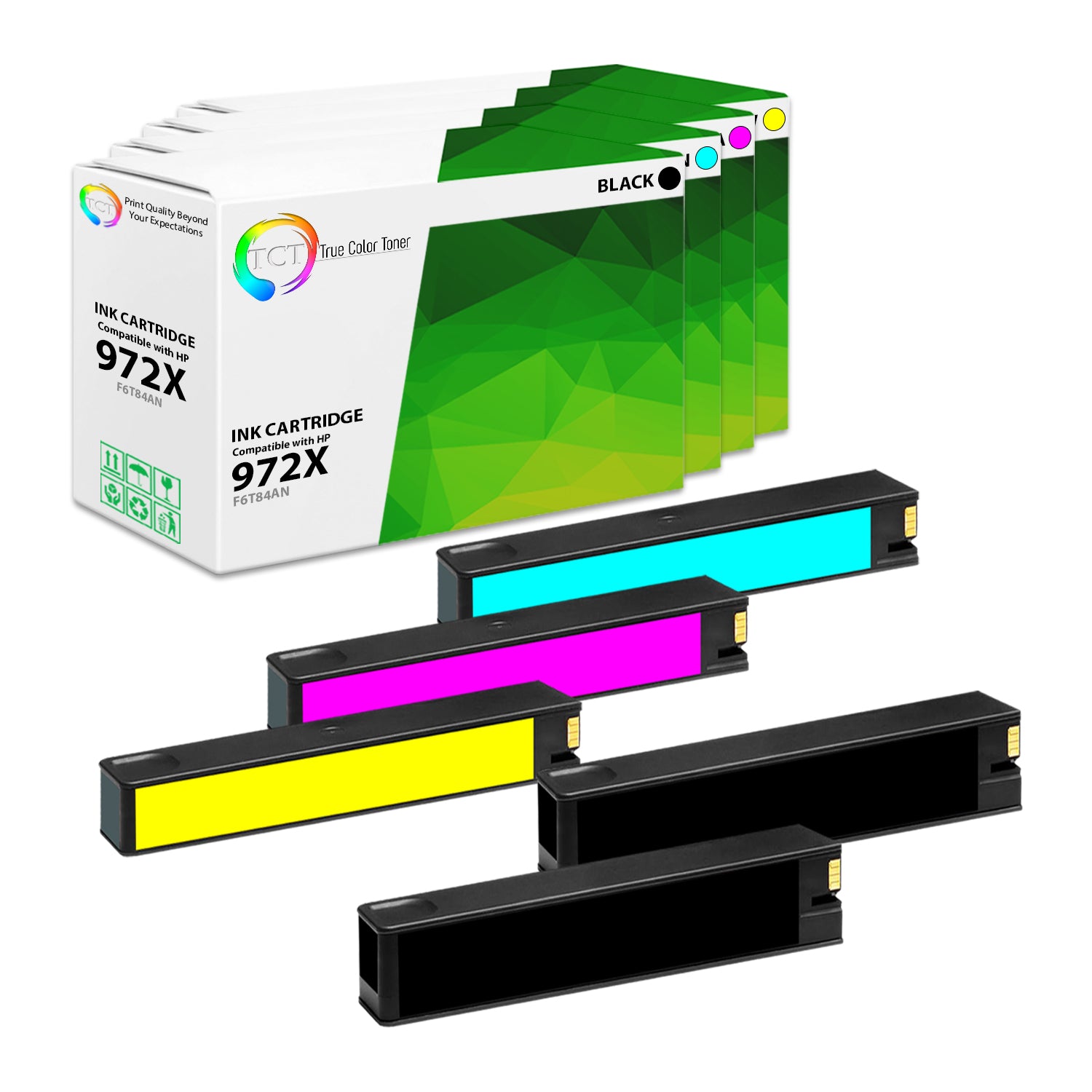 TCT Compatible High Yield Ink Cartridge Replacement for the HP 972X Series - 5 Pack (B, C, M, Y)