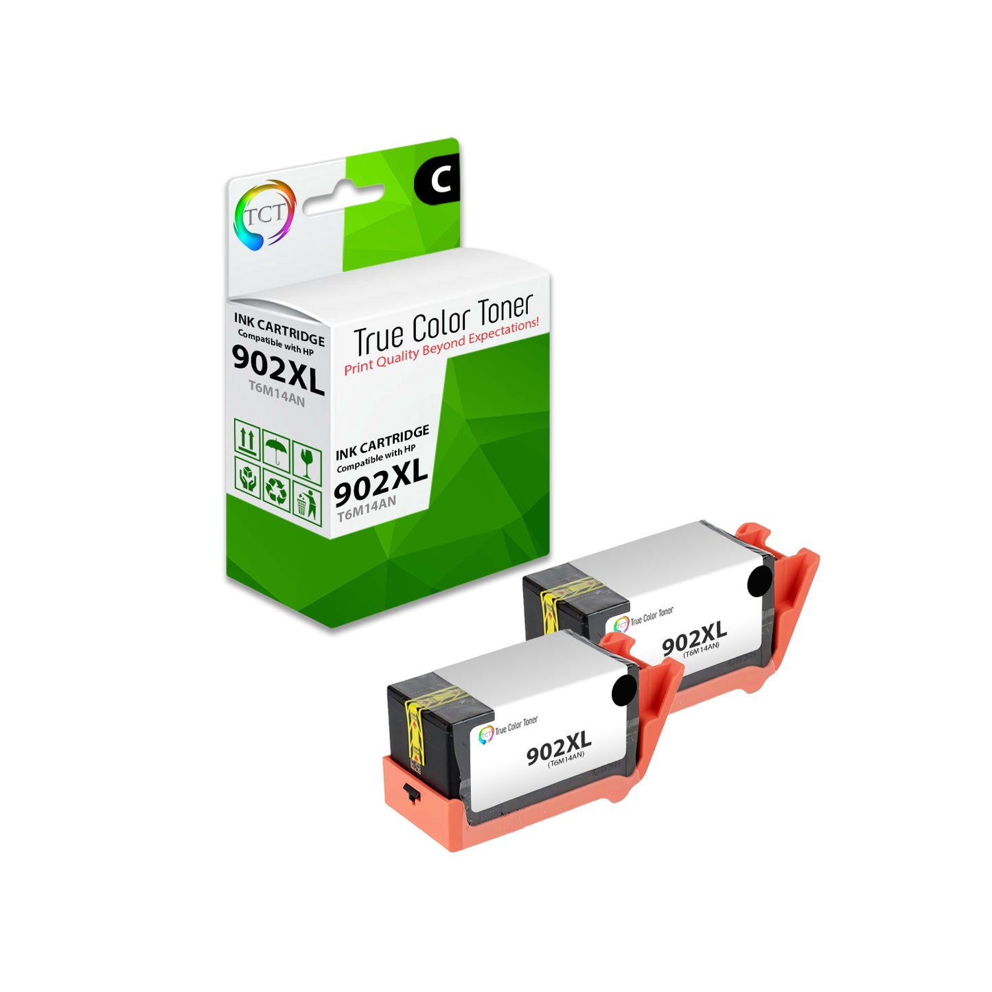 TCT Compatible Ink Cartridge Replacement for the HP 902XL Series - 2 Pack Black