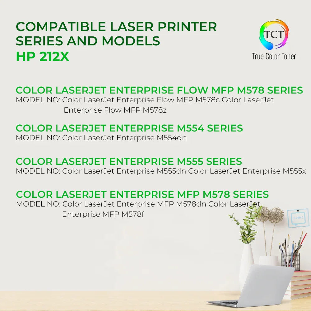 TCT 212X Toner Cartridge 4 Pack - Premium Compatible Replacement for HP 212X W2120X W2121X W2122X W2123X High Yield - True Color Toner