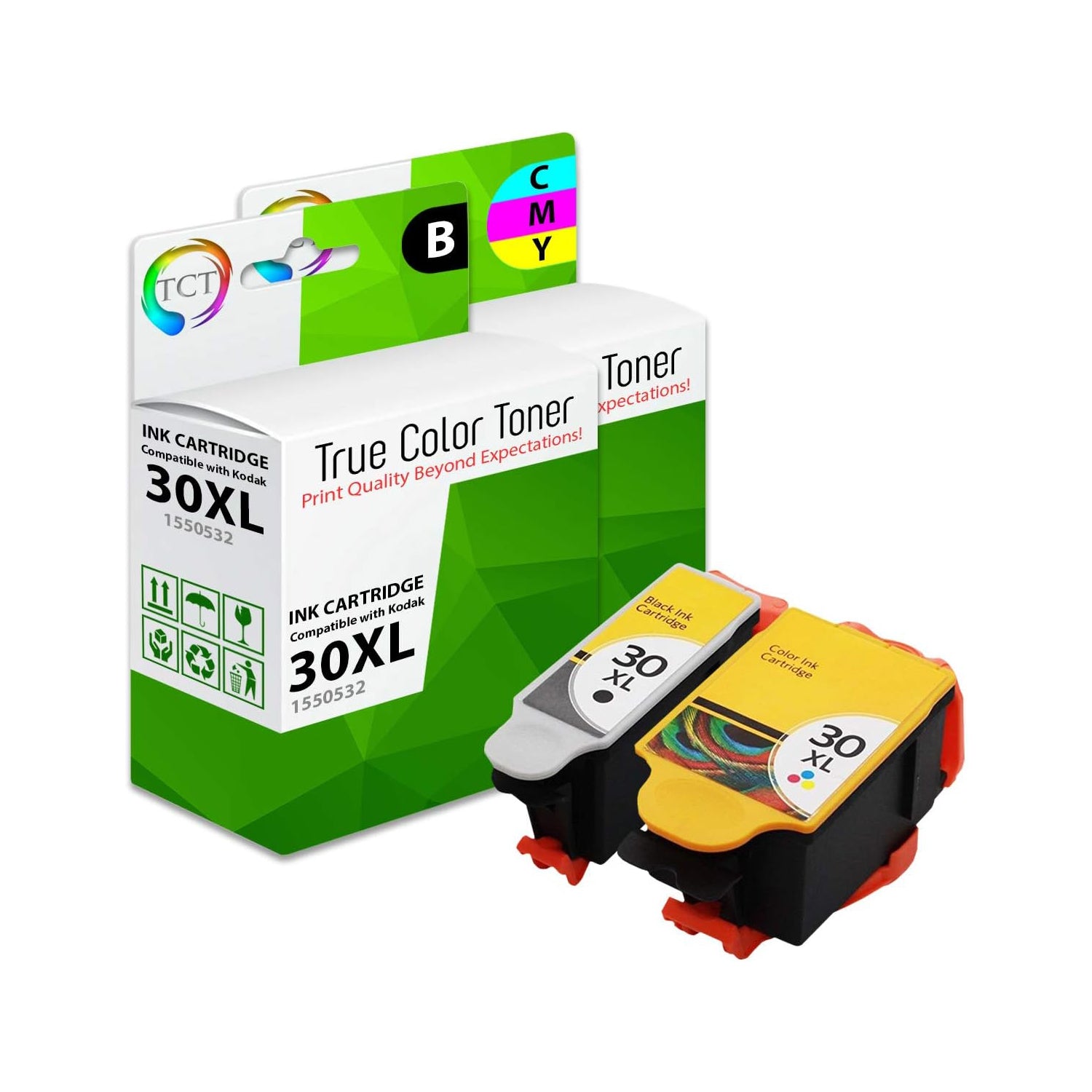 TCT Compatible High Yield Ink Cartridge Replacement for the Kodak 30XL Series - 2 Pack (BK, CL)