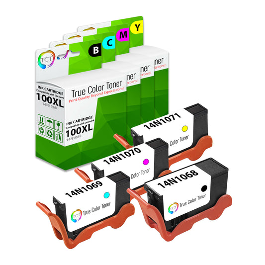 TCT Remanufactured HY Ink Cartridge Replacement for the Lexmark 100XL Series - 4 Pack (B, C, M, Y)