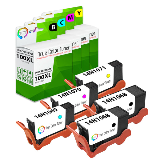 TCT Remanufactured HY Ink Cartridge Replacement for the Lexmark 100XL Series - 5 Pack (B, C, M, Y)