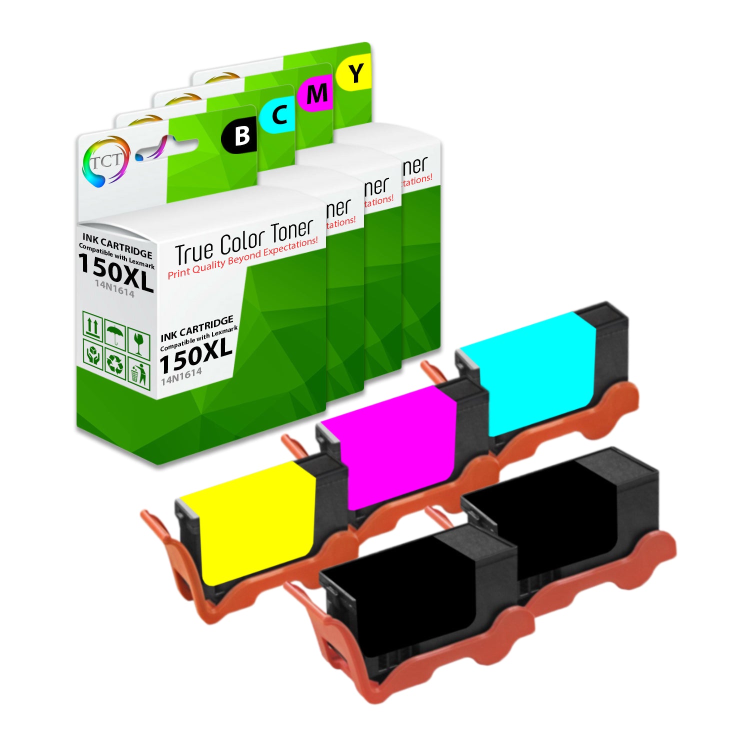 TCT Remanufactured HY Ink Cartridge Replacement for the Lexmark 150XL Series - 5 Pack (B, C, M, Y)