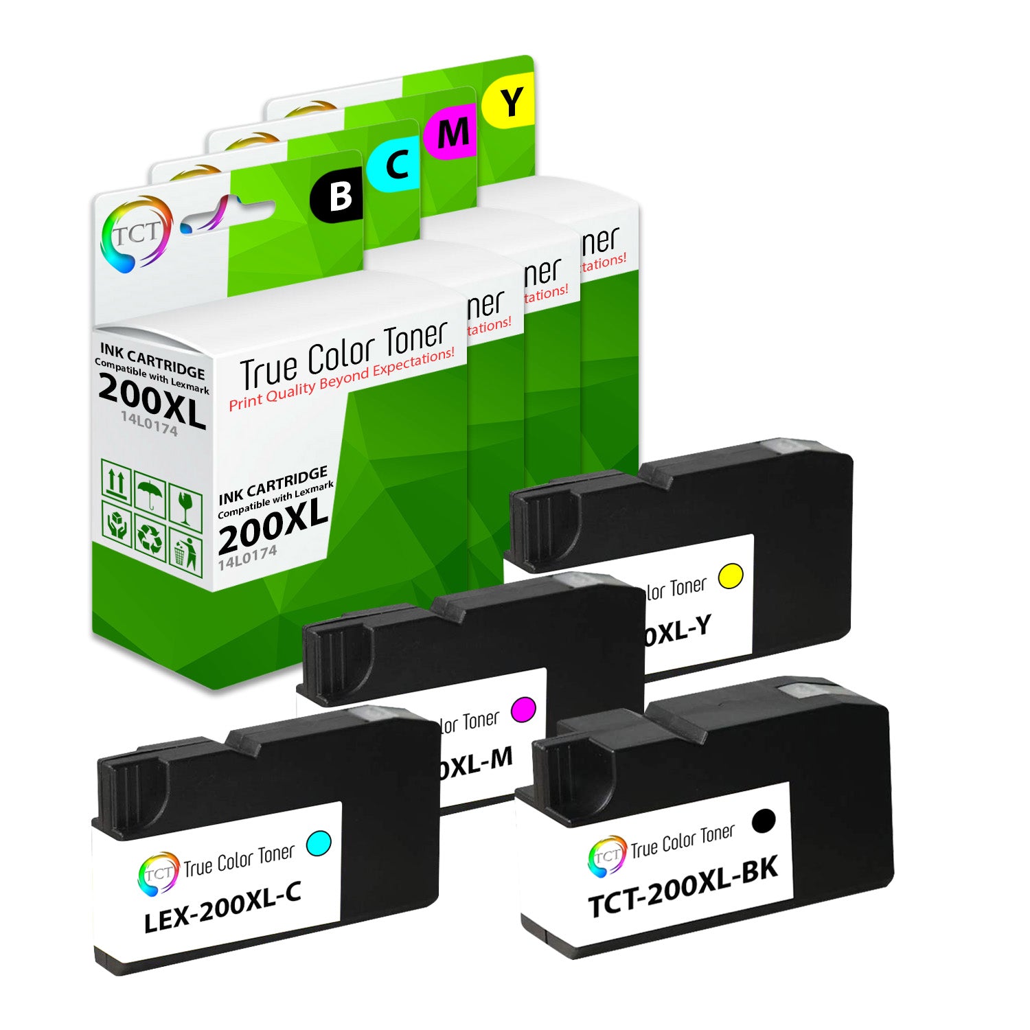 TCT Remanufactured HY Ink Cartridge Replacement for the Lexmark 200XL Series - 4 Pack (B, C, M, Y)