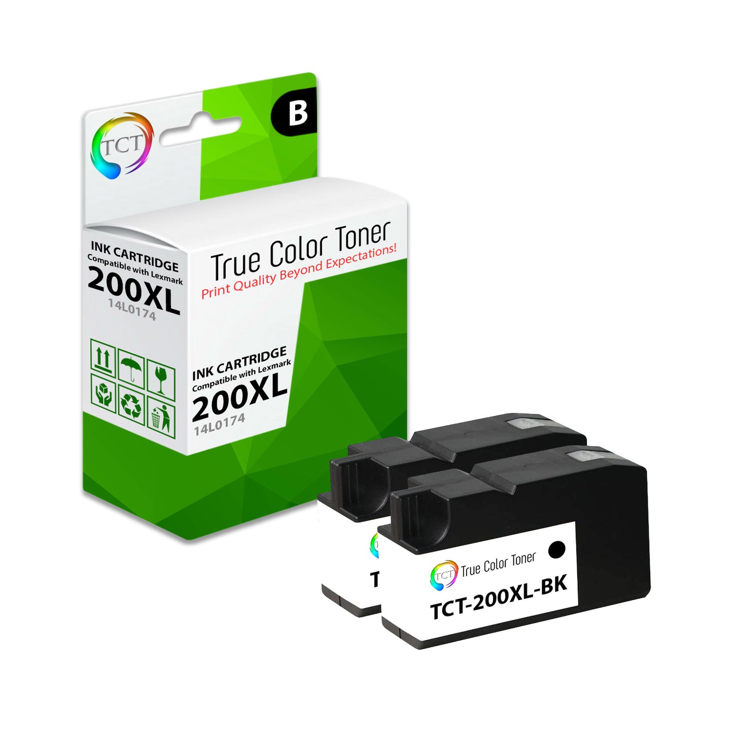 TCT Remanufactured High Yield Ink Cartridge Replacement for the Lexmark 200XL Series - 2 Pack Black