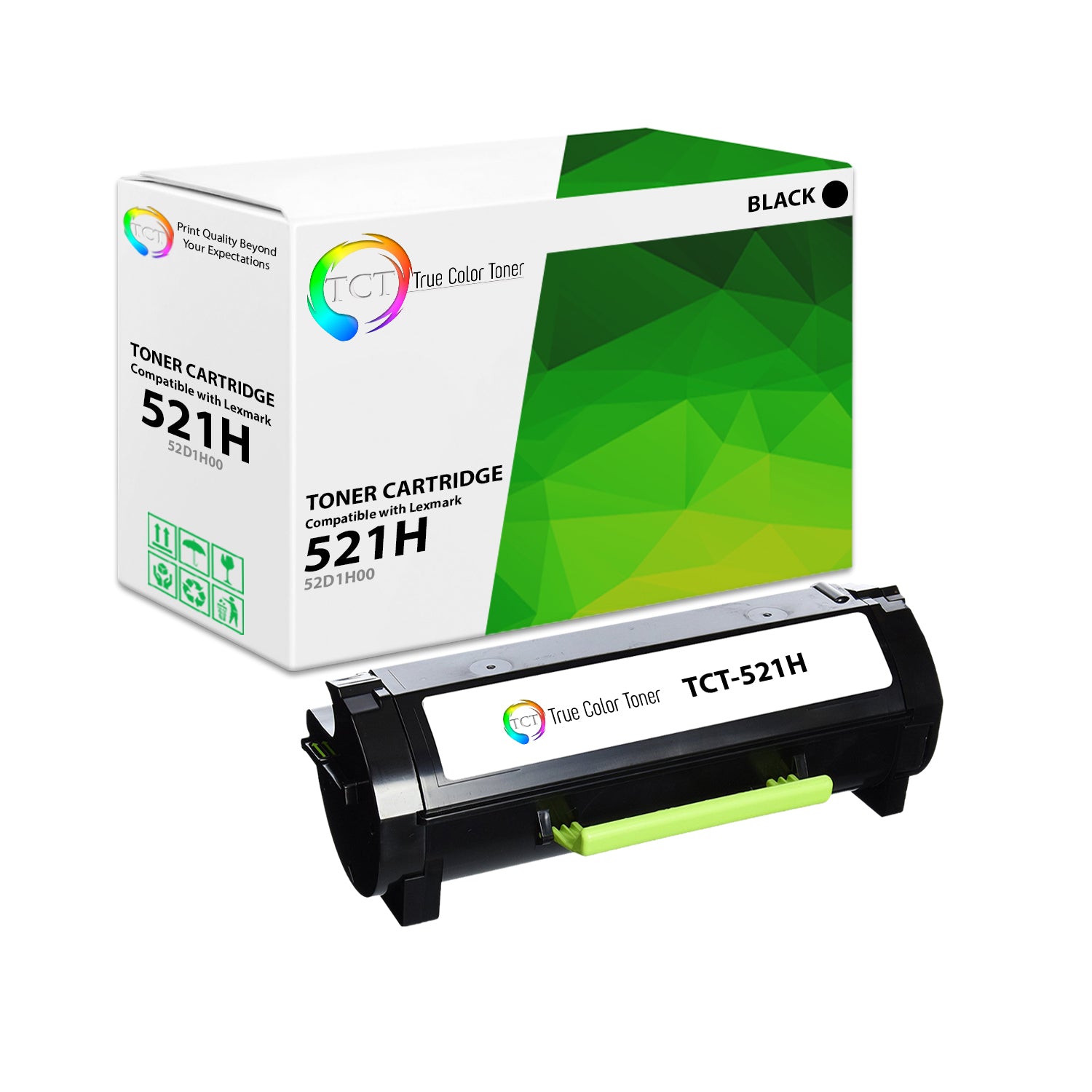 TCT Remanufactured High Yield Toner Cartridge Replacement for the Lexmark 521H Series - 1 Pack Black