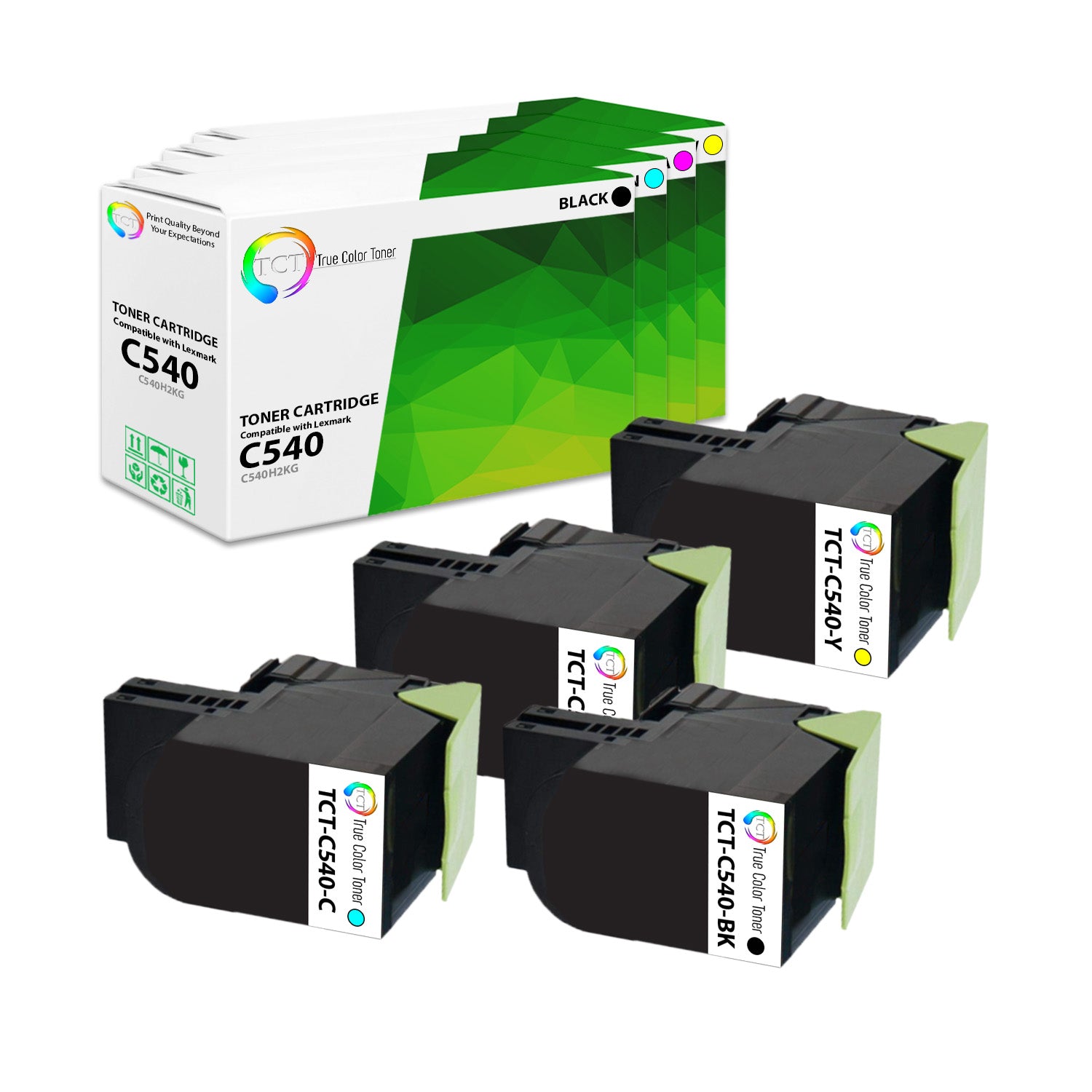 TCT Remanufactured Toner Cartridge Replacement for the Lexmark C540 Series - 4 Pack (BK, C, M, Y)