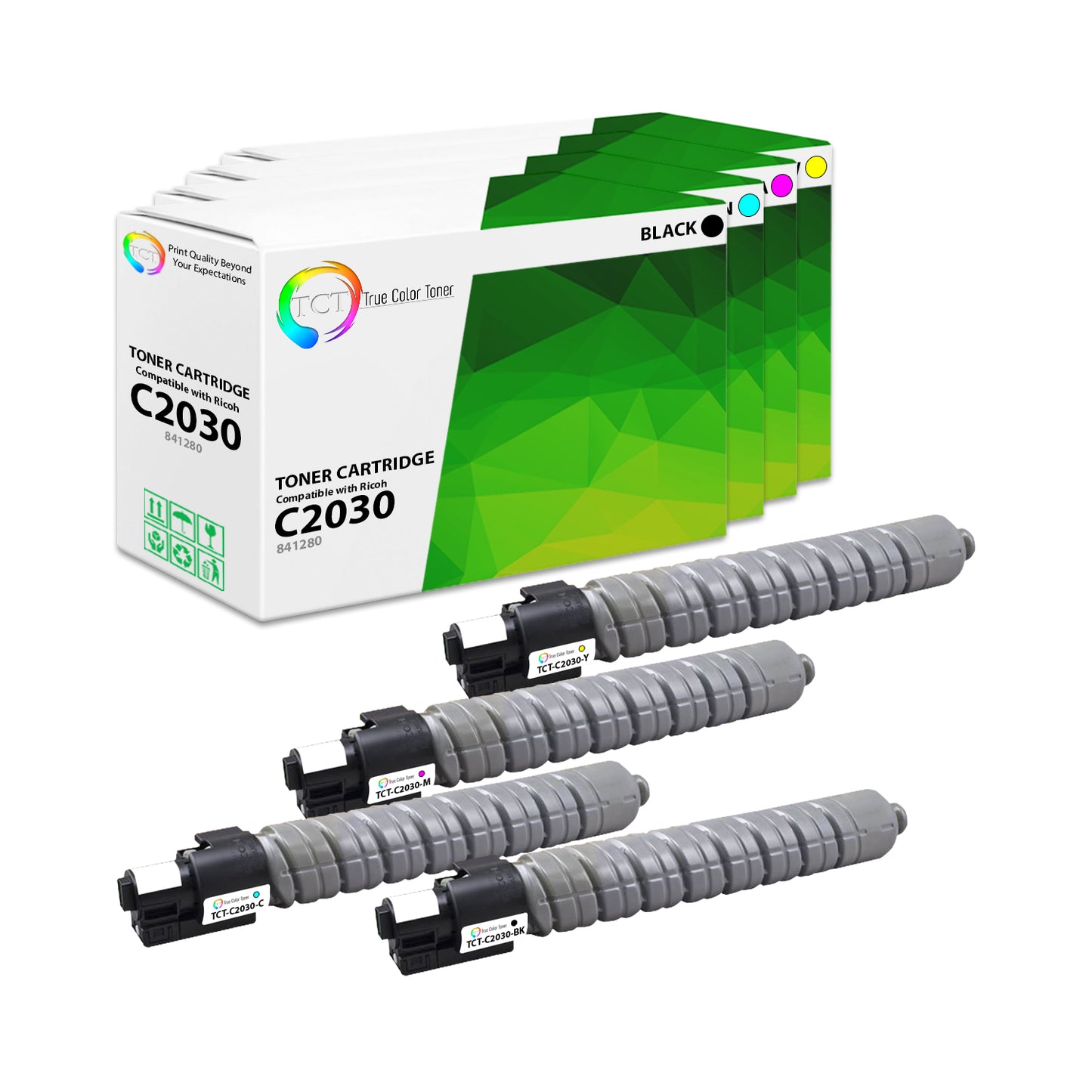 TCT Compatible Toner Cartridge Replacement for the Ricoh C2030 Series - 4 Pack (BK, C, M, Y)