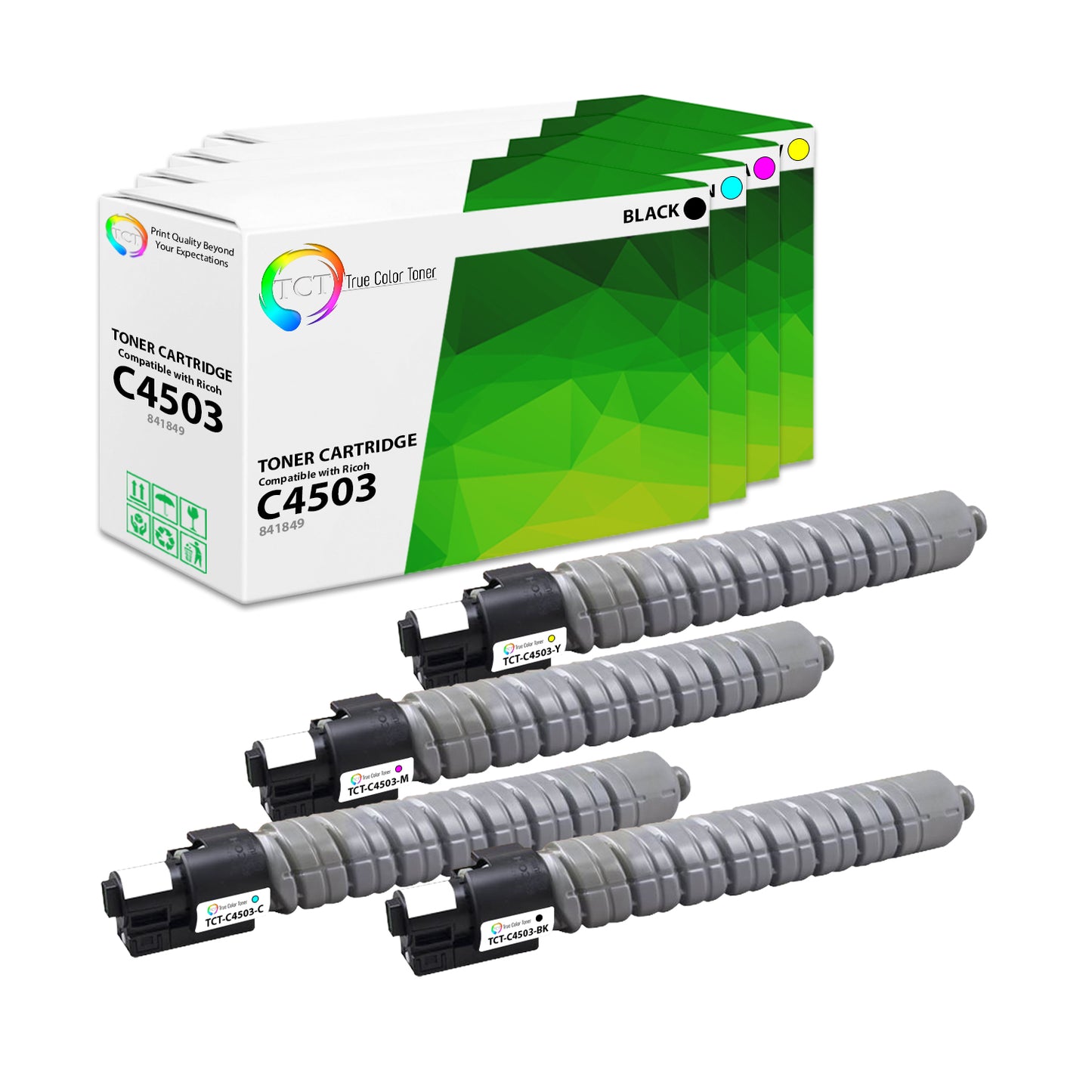 TCT Compatible Toner Cartridge Replacement for the Ricoh C4503 Series - 4 Pack (BK, C, M, Y)