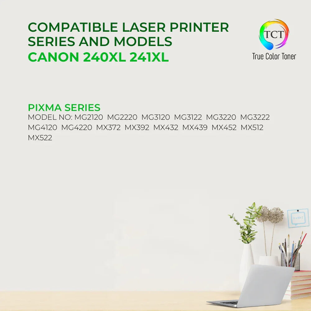 TCT 240XL 241XL Ink Cartridge 2 Pack - Premium Compatible Replacement for Canon 240XL 241XL 5206B001 5208B001 High Yield - True Color Toner