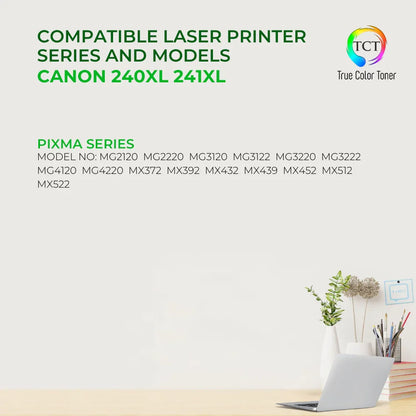 TCT 240XL 241XL Ink Cartridge 2 Pack - Premium Compatible Replacement for Canon 240XL 241XL 5206B001 5208B001 High Yield - True Color Toner