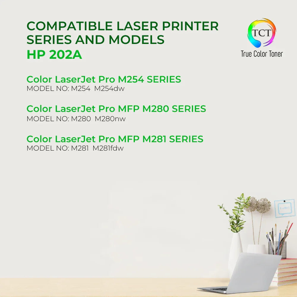 TCT 202A Toner Cartridge 4 Pack - Premium Compatible Replacement for HP 202A CF500A CF501A CF502A CF503A - True Color Toner