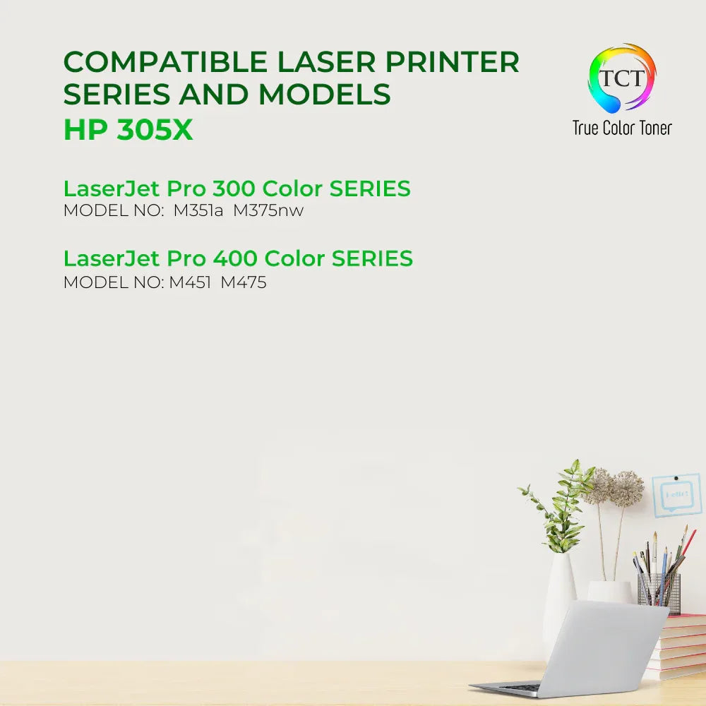 TCT 305X 305A Toner Cartridge 4 Pack - Premium Compatible Replacement for HP 305X 305A CE410X CE411A CE412A CE413A - True Color Toner