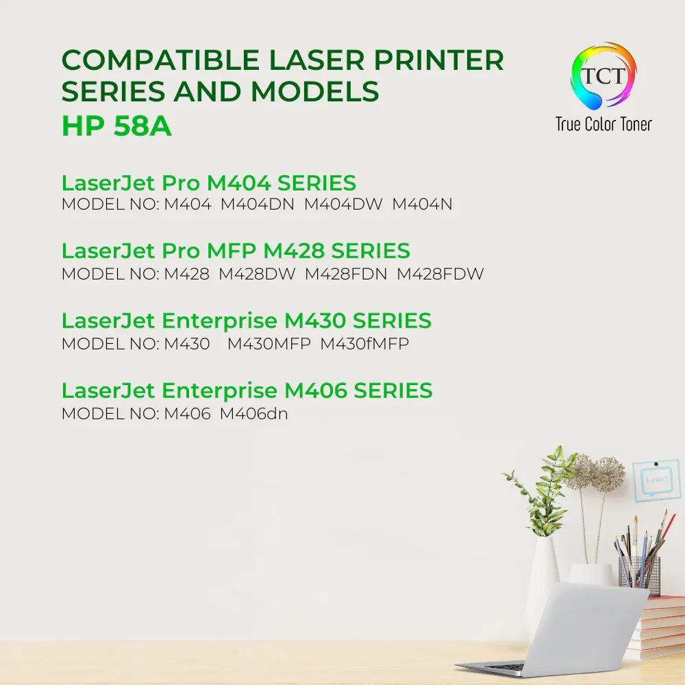 TCT 58A Toner Cartridge - Premium Compatible Replacement for HP 58A CF258A Black - True Color Toner