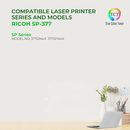 TCT SP-377 Toner Cartridge 2 Pack - Premium Compatible Replacement for Ricoh Aficio SP-377 408161 Black - True Color Toner