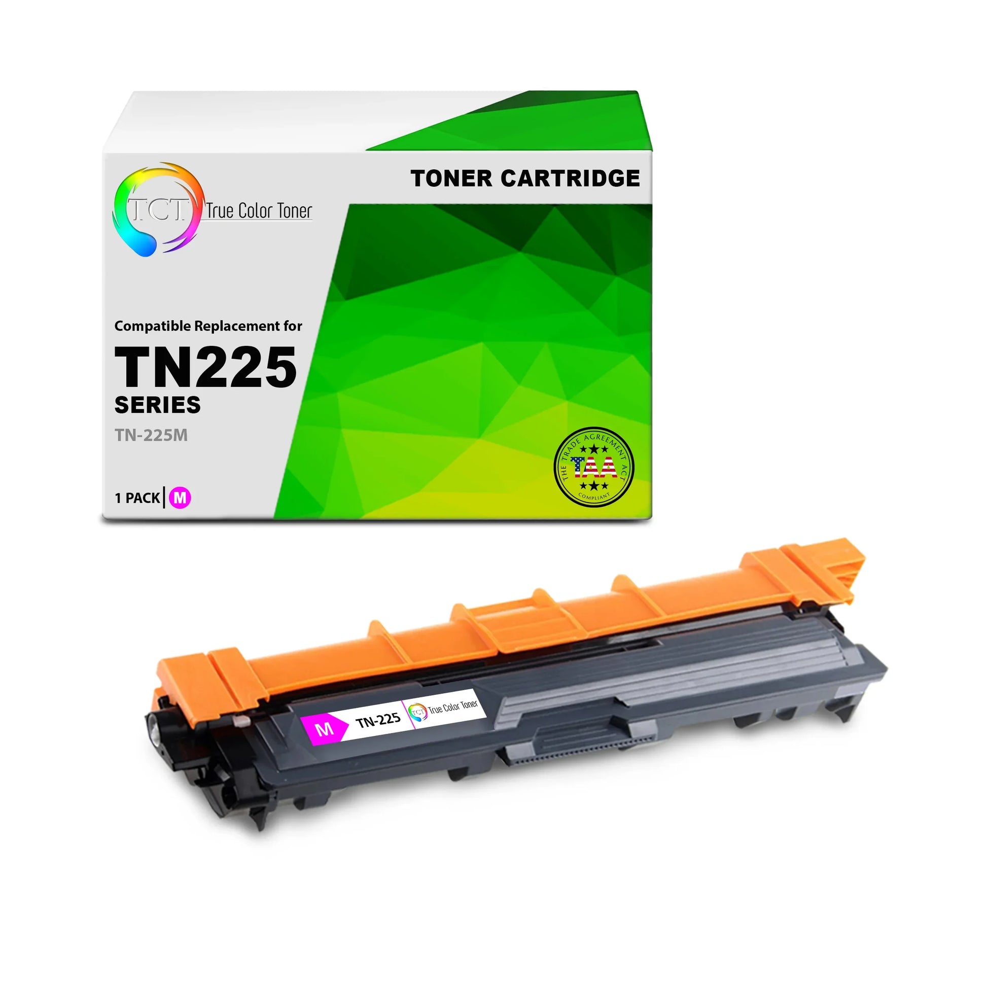 TCT TN225 Magenta Toner Cartridge - TAA Compliant Compatible Replacement for Brother TN-225 TN225M Magenta High Yield - True Color Toner