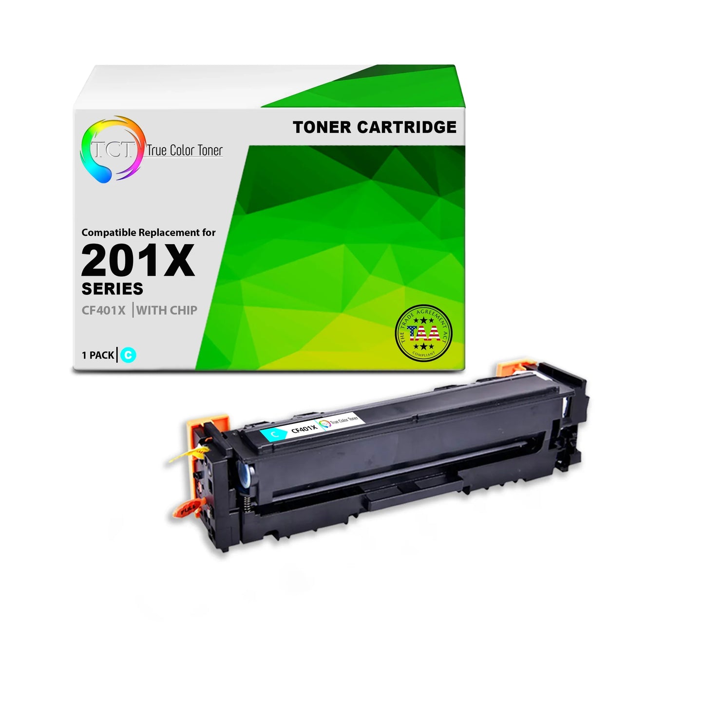 TCT 201X Cyan Toner Cartridge - TAA Compliant Compatible Replacement for HP 201X CF401X High Yield - True Color Toner