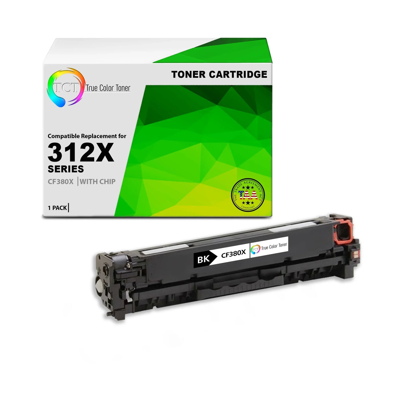 TCT 312X Black Toner Cartridge - TAA Compliant Compatible Replacement for HP 312X CF380X High Yield - True Color Toner